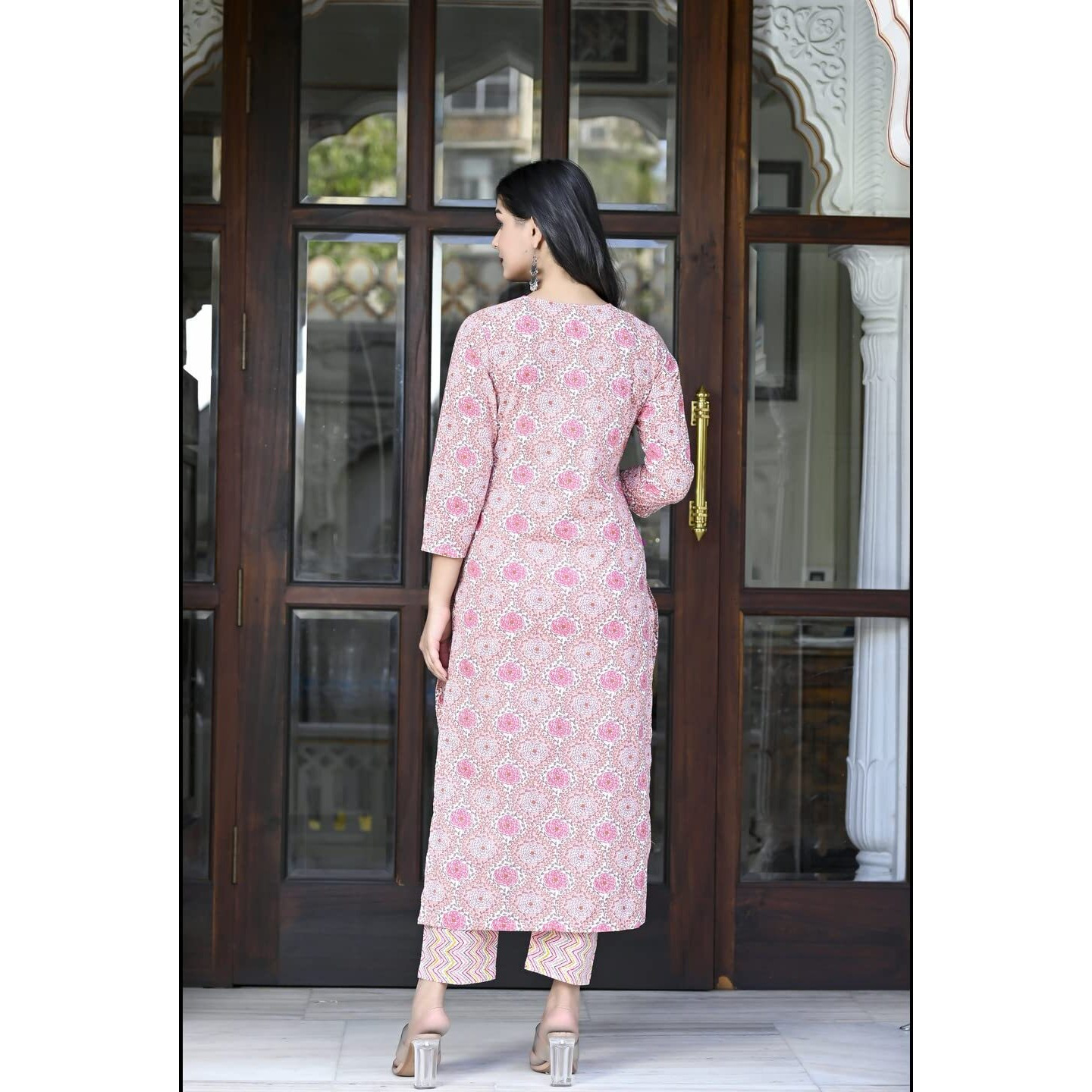 Gosriki Women's Cotton Blend Printed Straight Kurta With Pant (Achu Pink-Cmd-Gs_M_Pink_Medium)