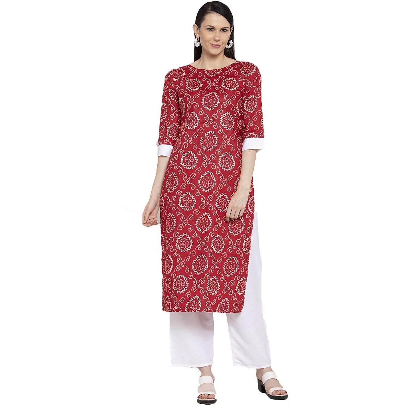 Gosriki Women's Red Pure Cotton Straight Kurta With Plazzo (Zoe Red_S)