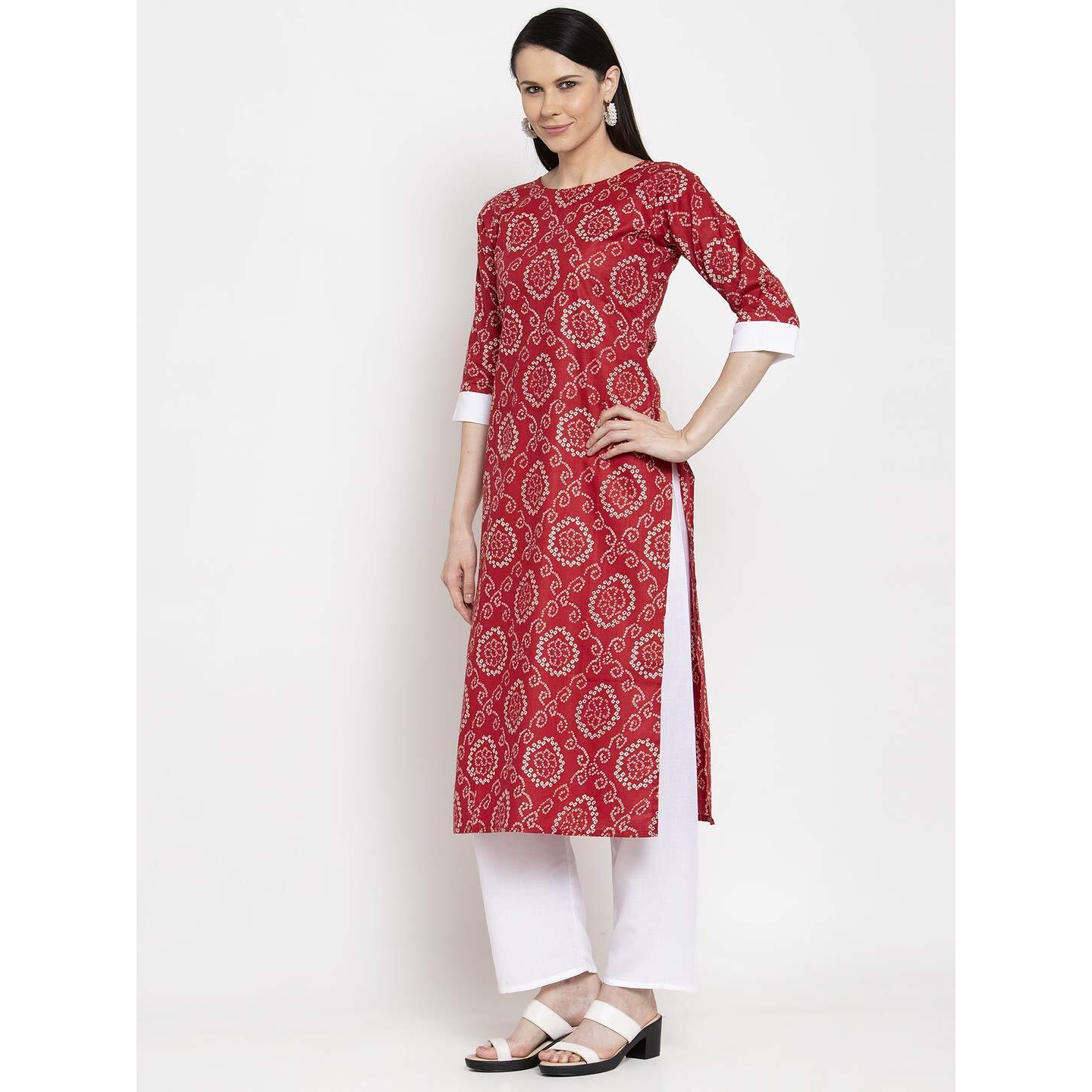 Gosriki Women's Red Pure Cotton Straight Kurta With Plazzo (Zoe Red_S)