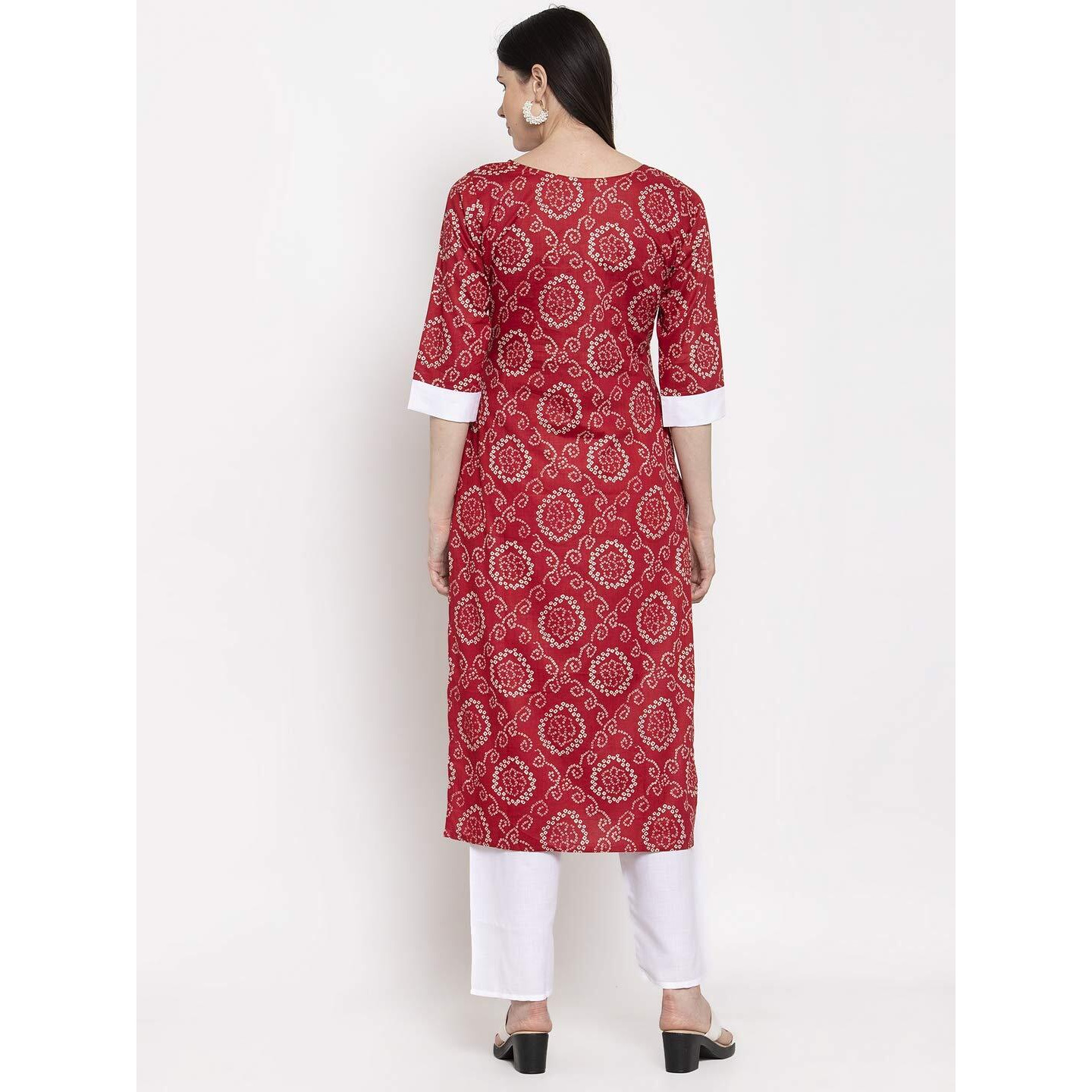Gosriki Women's Red Pure Cotton Straight Kurta With Plazzo (Zoe Red_S)