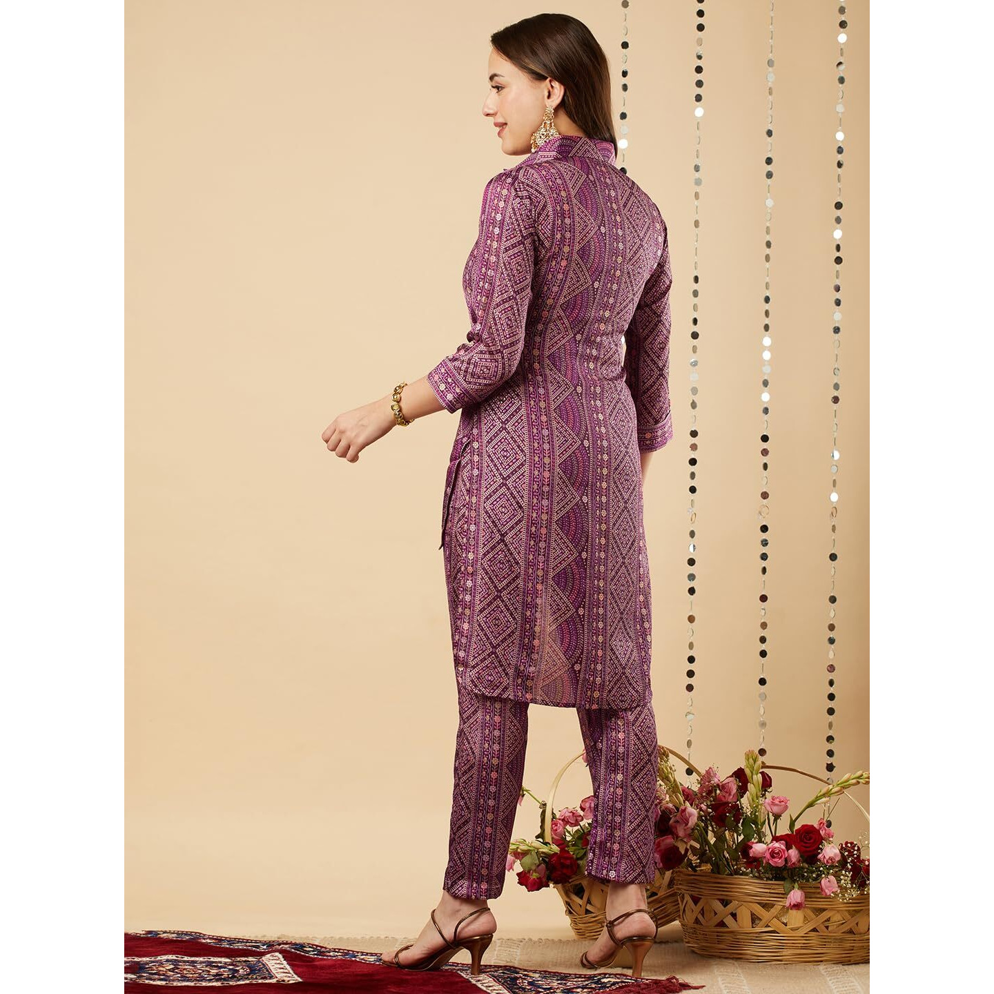 Gosriki Women's Cotton Blend Straight Floral Printed Co-Ord Set (Poppy Wine-Gs_L_Wine_Large)
