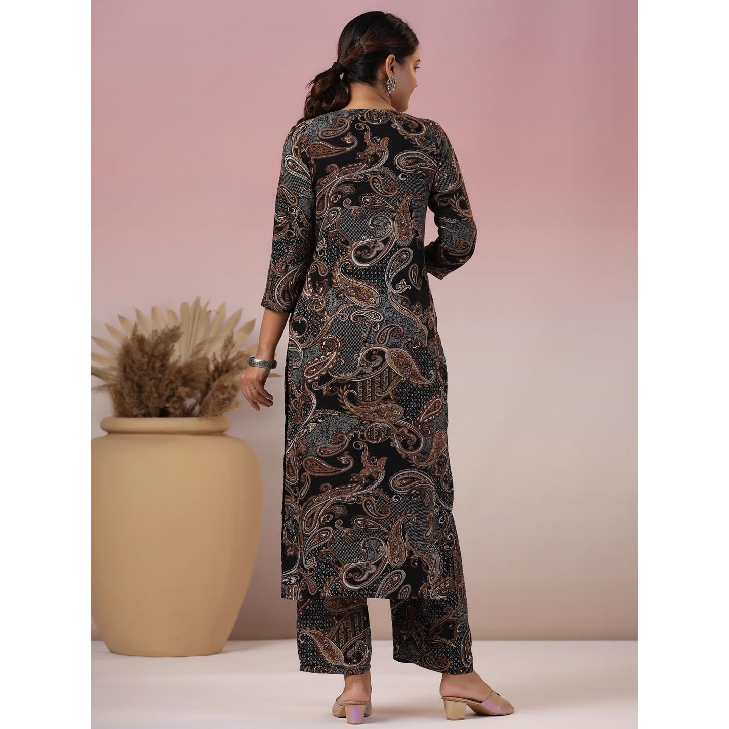 Gosriki Women's Rayon Blend Straight Printed Kurta With Pant (Bolina Black-Nw-Gs_S_Black_Small)