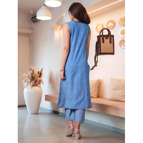 Gosriki Women's Rayon Viscose Printed Straight Kurta With Pant (Numanta Blue-Vks02-Gs_Xxl_Blue_Xx-Large)