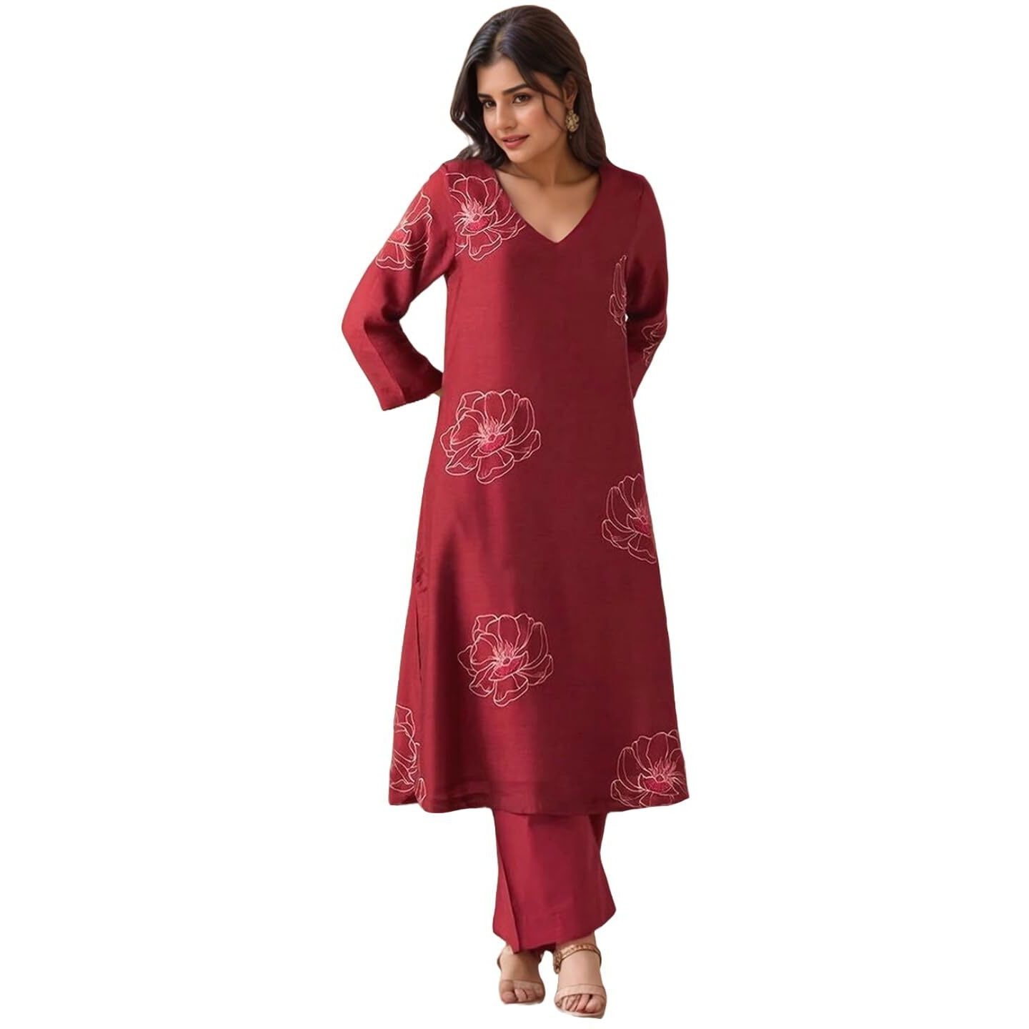 Gosriki Women's Rayon Viscose Straight Printed Kurta With Pant (Twisha Red-Vks01-Gs_L_Red_Large)