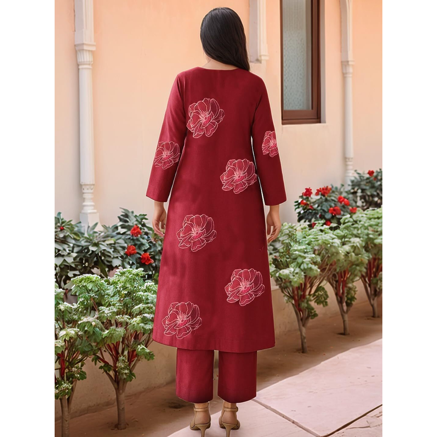 Gosriki Women's Rayon Viscose Straight Printed Kurta With Pant (Twisha Red-Vks01-Gs_L_Red_Large)