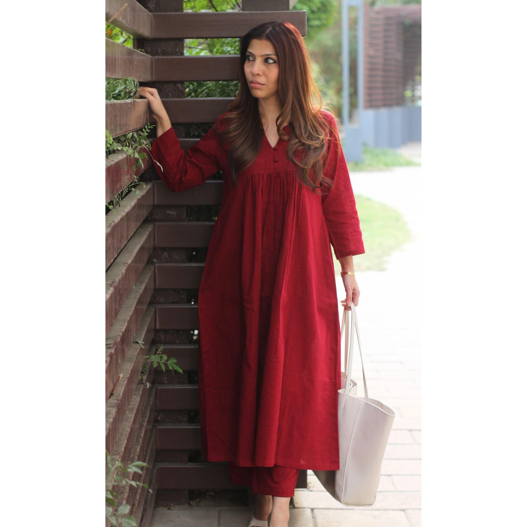 Gosriki Women's Rayon Viscose Solid A-Line Kurta With Pant (Anvi Red-Gs_3Xl_Red_Xxx-Large)