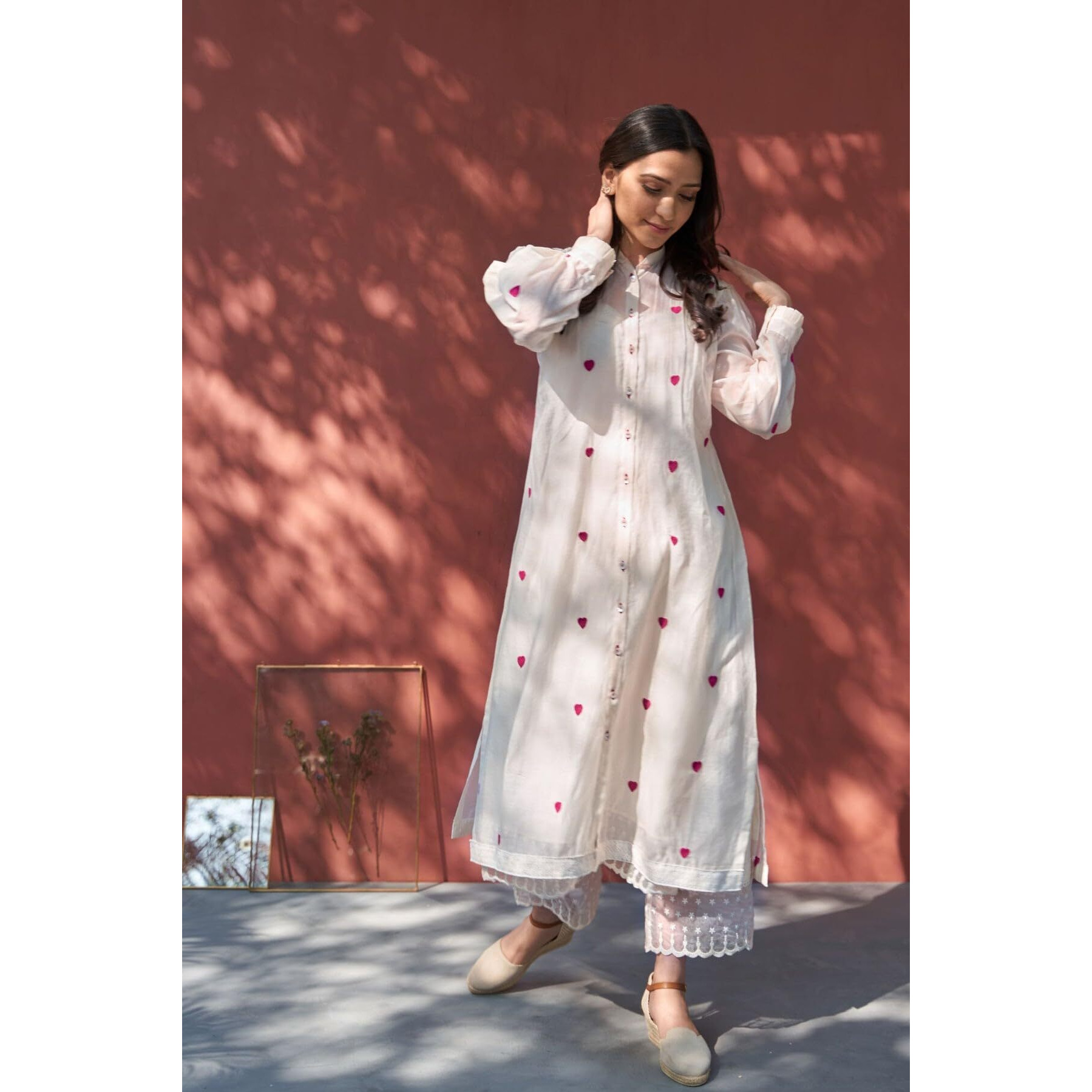 Gosriki Women's Rayon Viscose Embroidered A-Line Kurta With Pant (Dhanyasri Cream-Gs_L_Cream_Large)