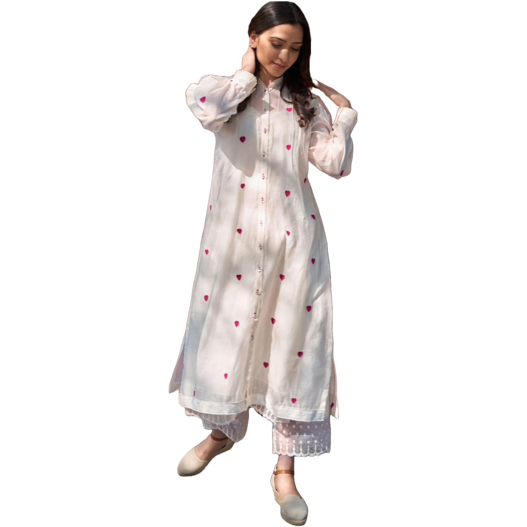 Gosriki Women's Rayon Viscose Embroidered A-Line Kurta With Pant (Dhanyasri Cream-Gs_Xl_Cream_X-Large)
