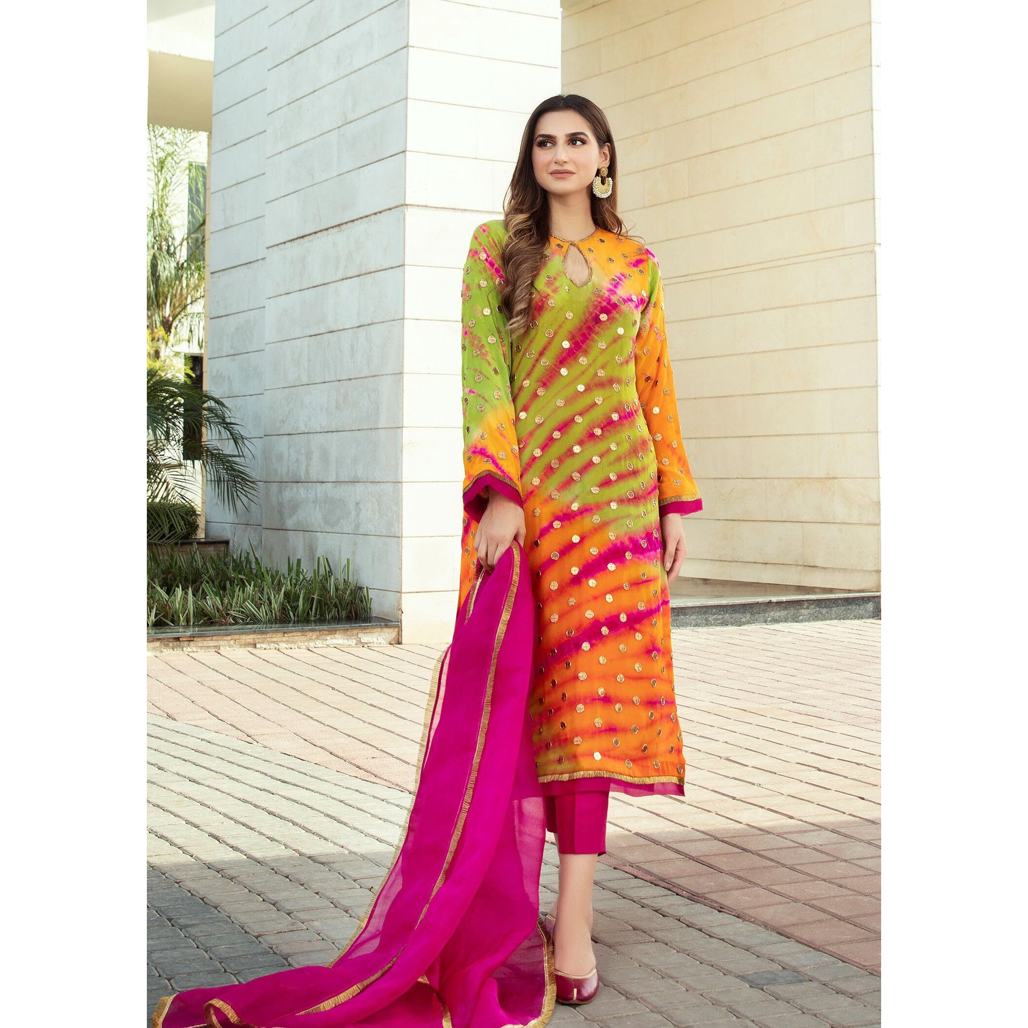 Gosriki Women's Rayon Viscose Straight Printed Kurta With Pant & Dupatta (Rubicon Multi-Gs_M_Multicolor_Medium)