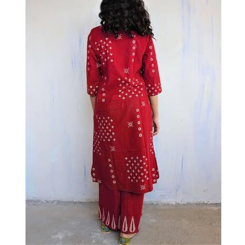 Gosriki Women's Rayon Viscose A-Line Printed Kurta With Palazzo (Chaurya Red-Gs_Xl_Red_X-Large)