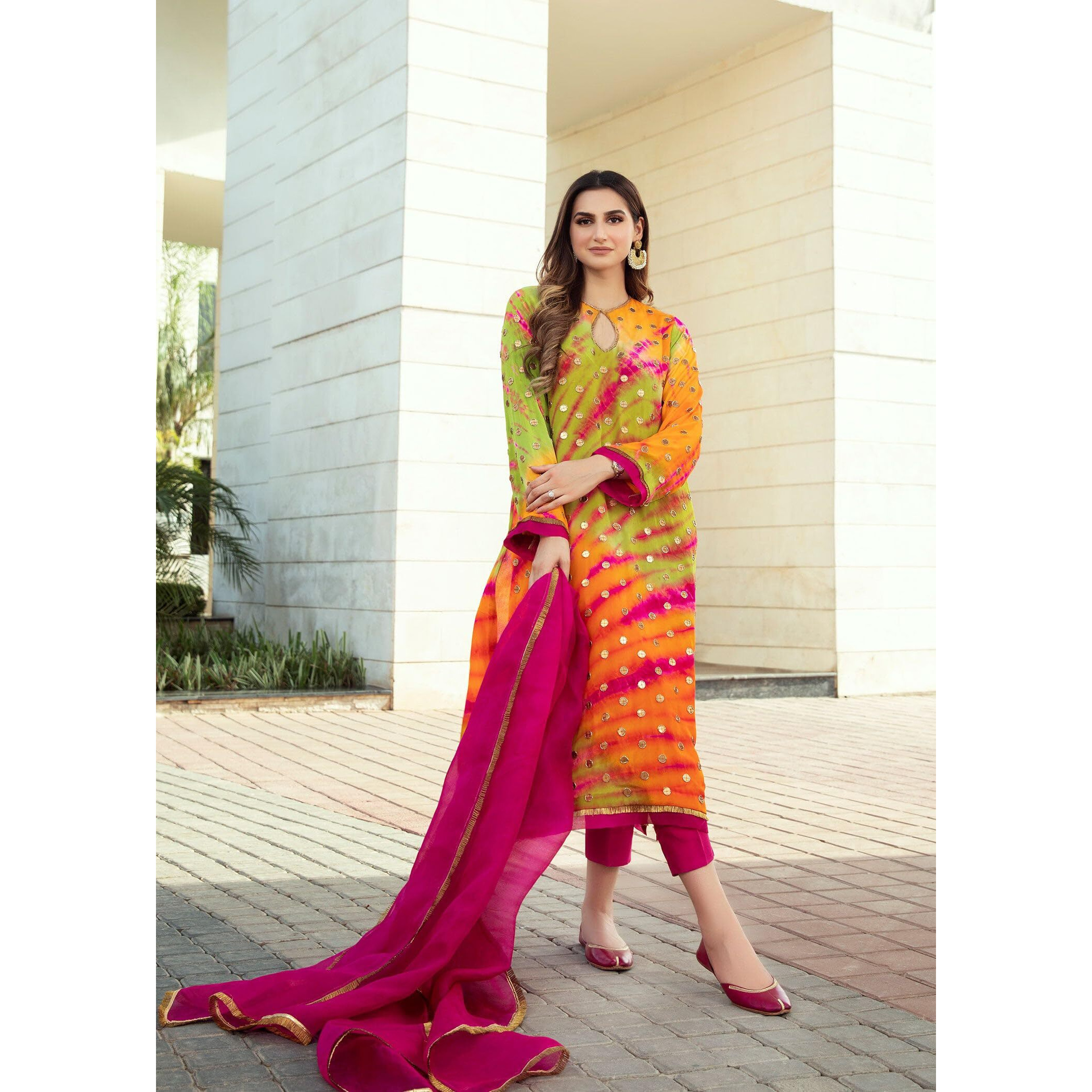 Gosriki Women's Rayon Viscose Straight Printed Kurta With Pant & Dupatta (Rubicon Multi-Gs_S_Multicolor_Small)