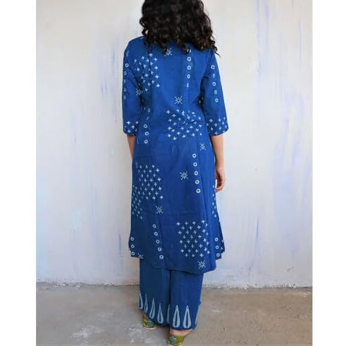 Gosriki Women's Rayon Viscose A-Line Printed Kurta With Palazzo (Chaurya Blue-Gs_M_Blue_Medium)