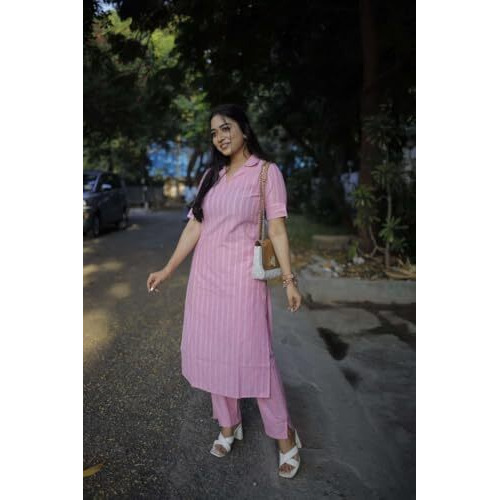 Gosriki Women's Cotton Blend Straight Printed Kurta With Pant (Pranati Baby Pink-Gs_M_Baby Pink_Medium)