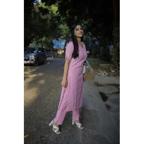 Gosriki Women's Cotton Blend Straight Printed Kurta With Pant (Pranati Baby Pink-Gs_M_Baby Pink_Medium)