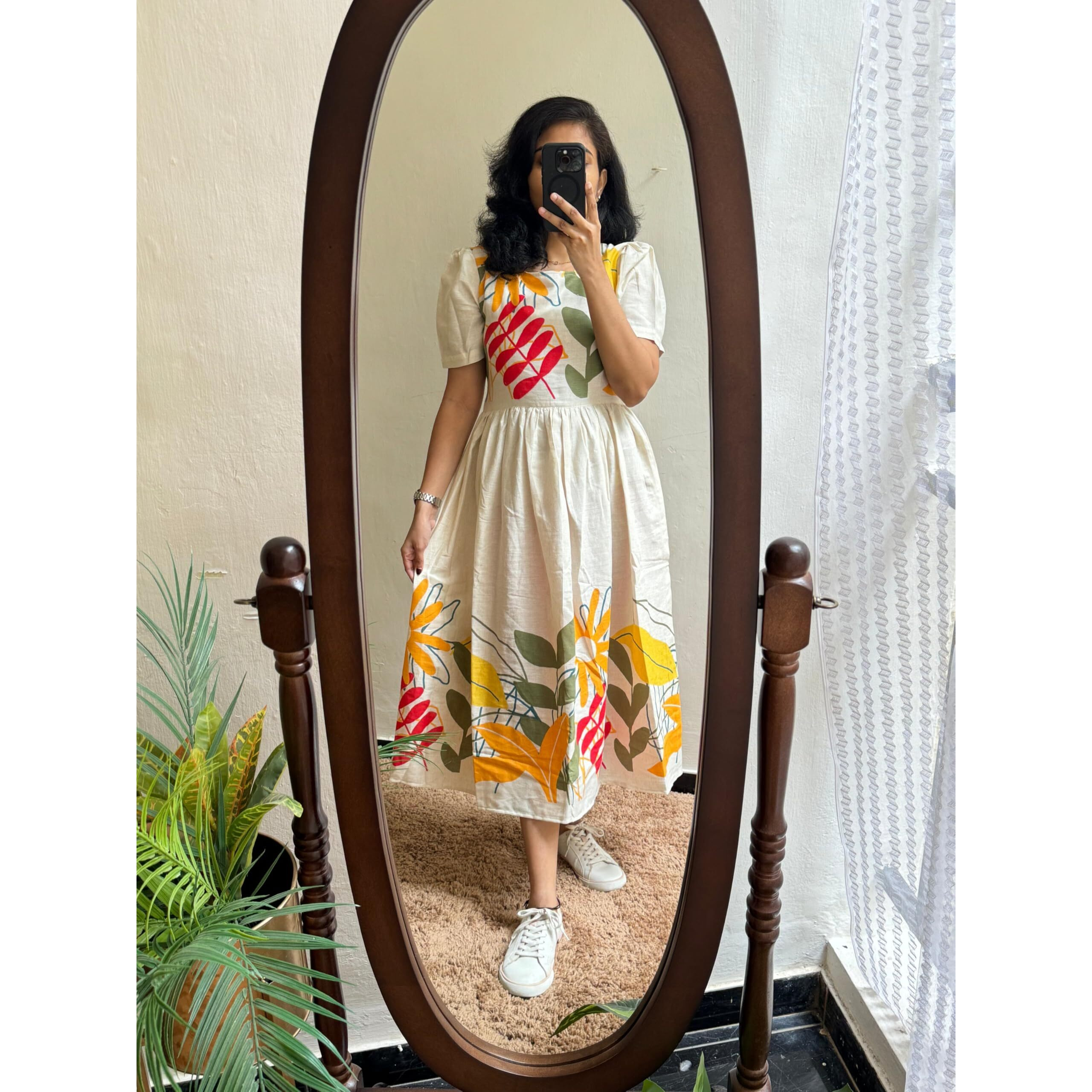 Gosriki Women's Rayon Anarkali Printed Kurta (Oyshe Cream-Gs_M_Cream_Medium)