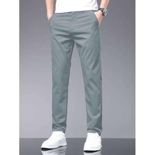 Toplot Men's Stylish Slim-Fit Casual Trousers (Casual-Trouser-5226-Silver-30)