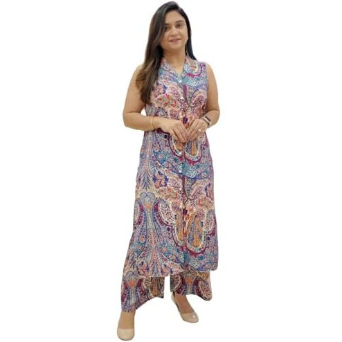 Gosriki Women's Rayon Viscose A-Line Printed Kurta With Palazzo (Karnan Multi-Gs_Xl_Multicolor_X-Large)