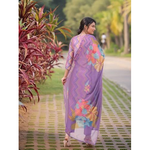 Gosriki Women's Rayon Viscose Straight Printed Kurta With Pant & Dupatta (Zaggu Purple-Vks01-Gs_Xl_Purple_X-Large)