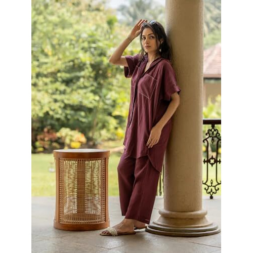 Gosriki Women's Rayon Viscose Straight Solid Kurta With Pant (Wareya Wine-Gs_Xl_Wine_X-Large)