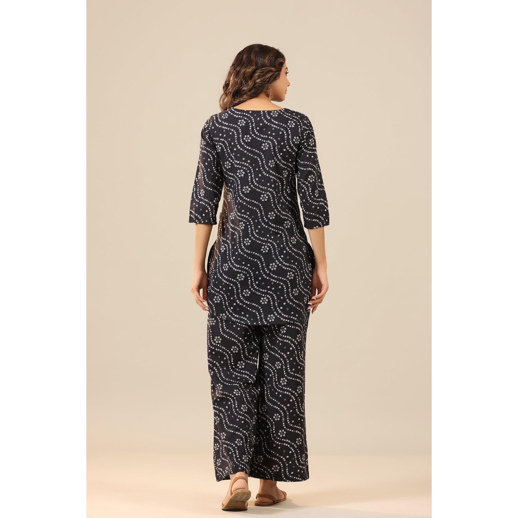 Gosriki Women's Rayon Blend Straight Bandhej Printed Kurta With Pant (Nesta Blue-Gs_S_Blue_Small)