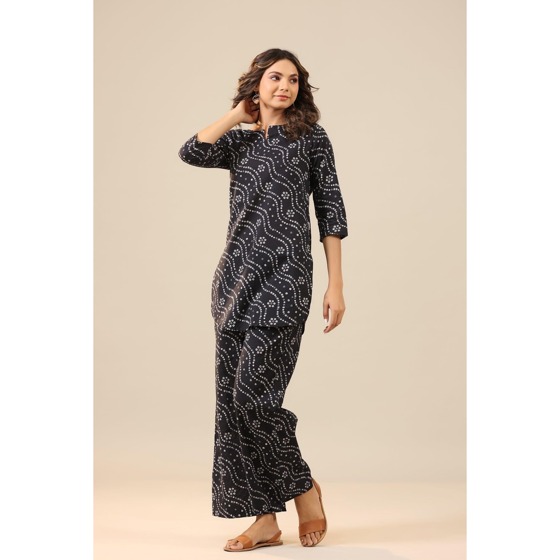Gosriki Women's Rayon Blend Straight Bandhej Printed Kurta With Pant (Nesta Blue-Gs_S_Blue_Small)