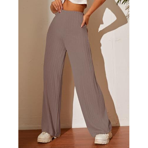 Toplot Women's Ribbed Knit Wide-Leg Pants(Jqrd-Trouser-5252- Brown-30)
