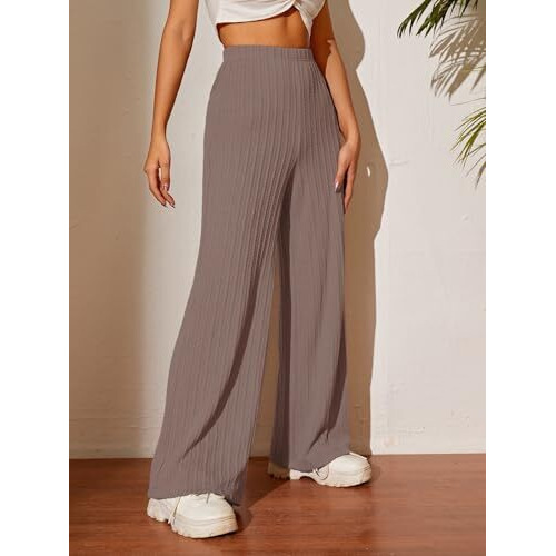 Toplot Women's Ribbed Knit Wide-Leg Pants(Jqrd-Trouser-5252- Brown-30)