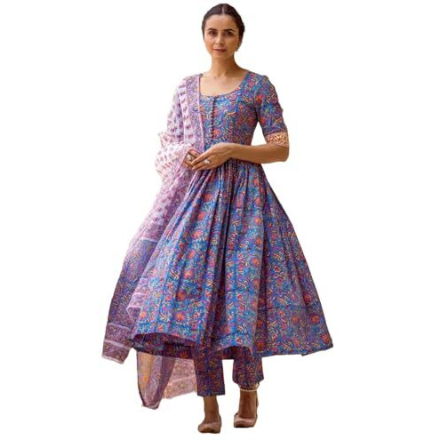 Gosriki Women's Rayon Blend Printed Anarkali Kurta With Pant & Dupatta (Mytee Multi-Gs_3Xl_Multicolor_Xxx-Large)