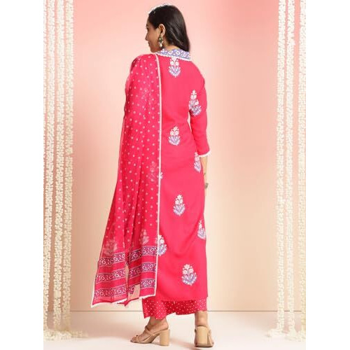 Gosriki Women's Rayon Viscose Printed Straight Kurta With Pant & Dupatta (Belagavi Pink-Vks05-Gs_5Xl_Pink_Xxxxx-Large)