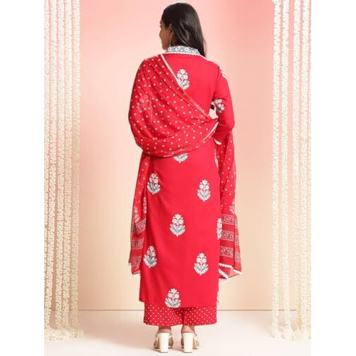 Gosriki Women's Rayon Viscose Printed Straight Kurta With Pant & Dupatta (Belagavi Red-Vks04-Gs_5Xl_Red_Xxxxx-Large)