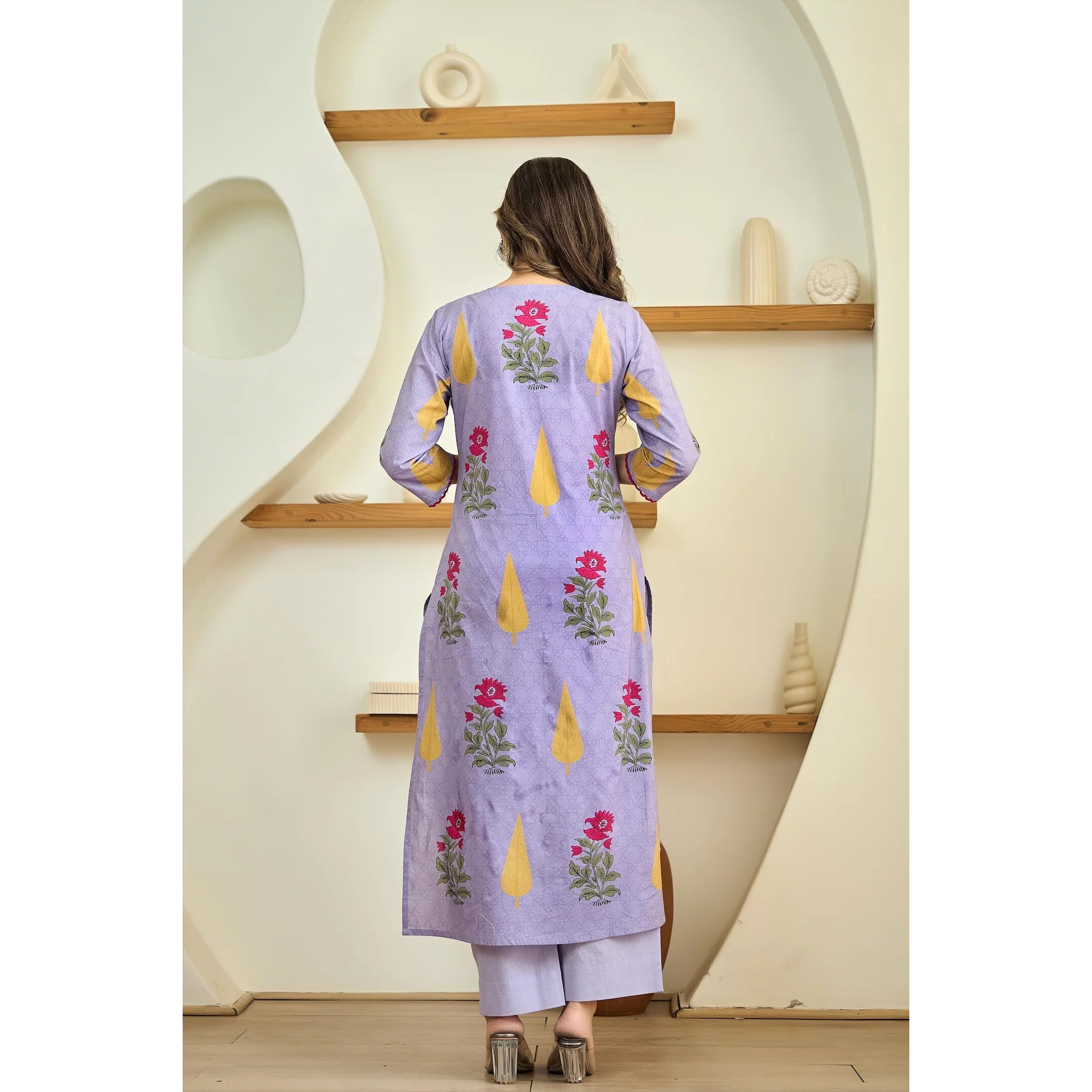 Gosriki Women's Rayon Viscose Printed Straight Kurta With Pant & Dupatta (Dhariti Lavender-Gs_Xl_Lavender_X-Large)