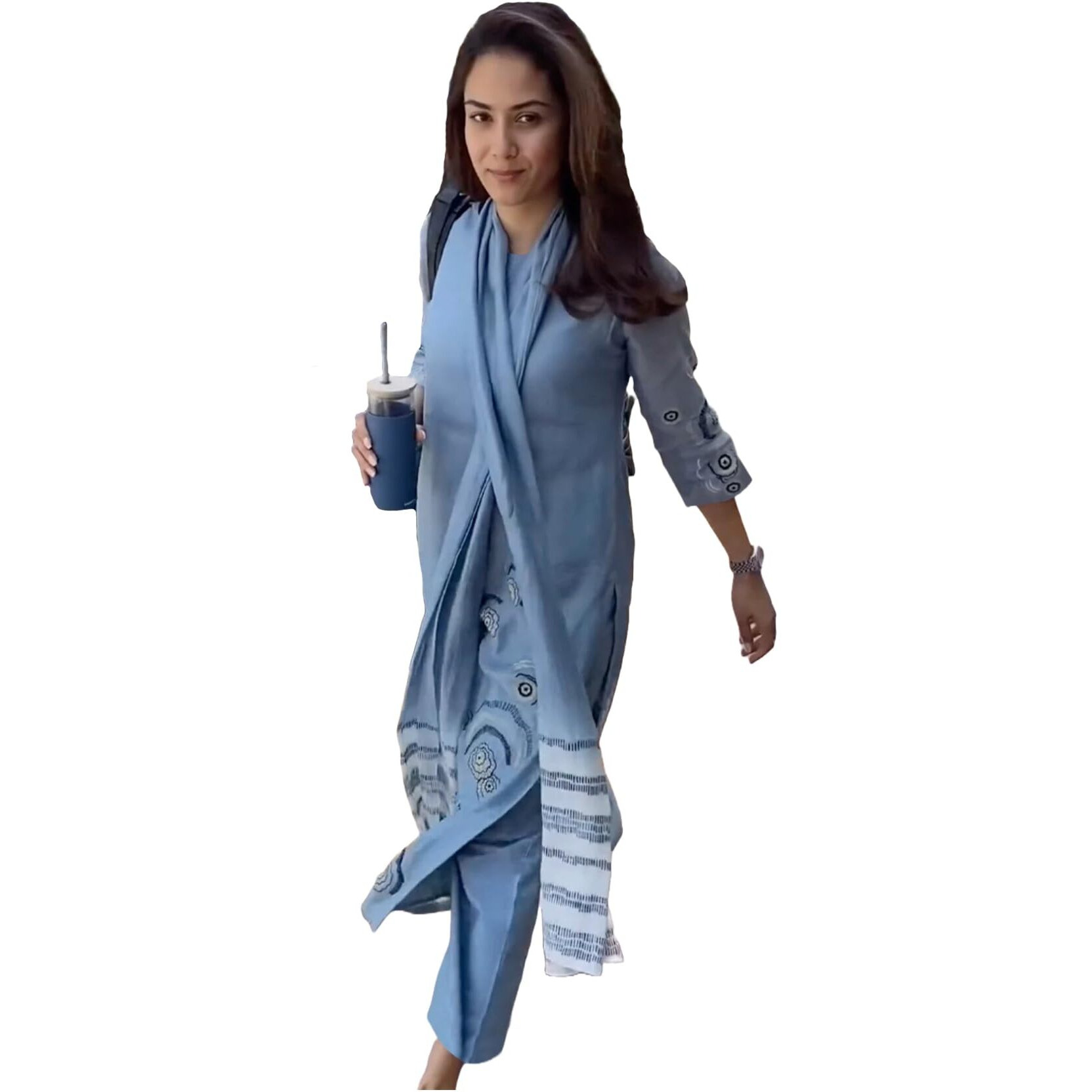 Gosriki Women's Rayon Viscose Printed Straight Kurta With Pant & Dupatta (Gana Blue-Gs_S_Blue_Small)