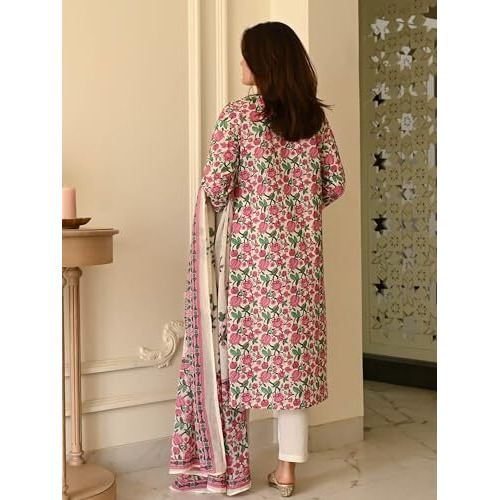 Gosriki Women's Rayon Viscose Printed Straight Kurta With Pant & Dupatta (Upasana Multi-Gs_Xxl_Multicolor_Xx-Large)