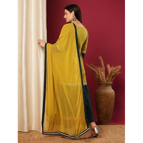 Gosriki Women's Rayon Viscose Straight Solid Kurta With Pant & Dupatta (Panai Mehandi-Vks03-Gs_Xl_Mehandi_X-Large)