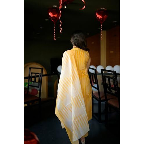 Gosriki Women's Rayon Viscose Straight Printed Kurta With Pant & Dupatta (Dabiman Yellow-Vks01-Gs_S_Yellow_Small)