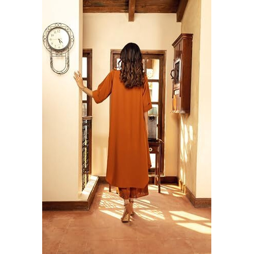 Gosriki Women's Rayon Viscose Solid A-Line Kurta With Palazzo (Dhruvika Rust-Gs_Xl_Rust_X-Large)