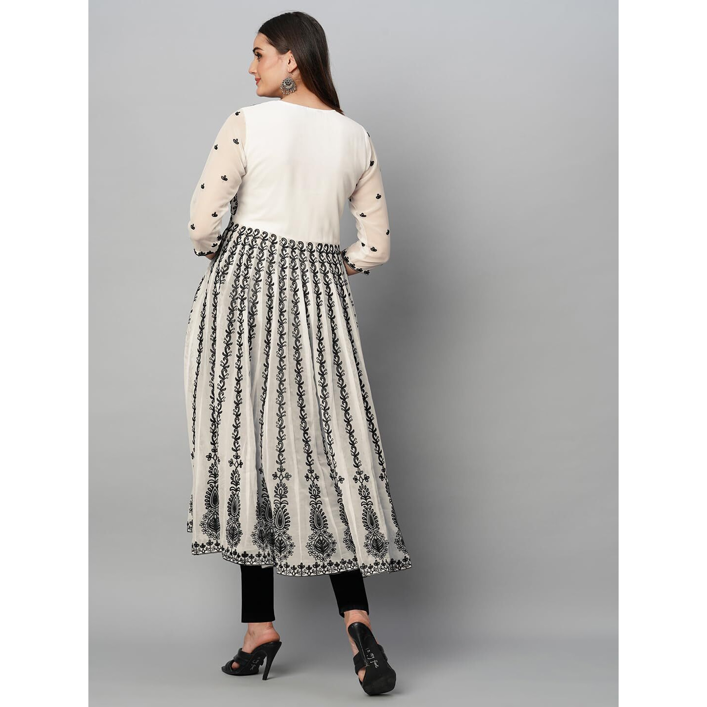 Gosriki Women's Cotton Blend Anarkali Chikankari Embroidered Kurti (Dori Kali White-Gs_L_White_Large)