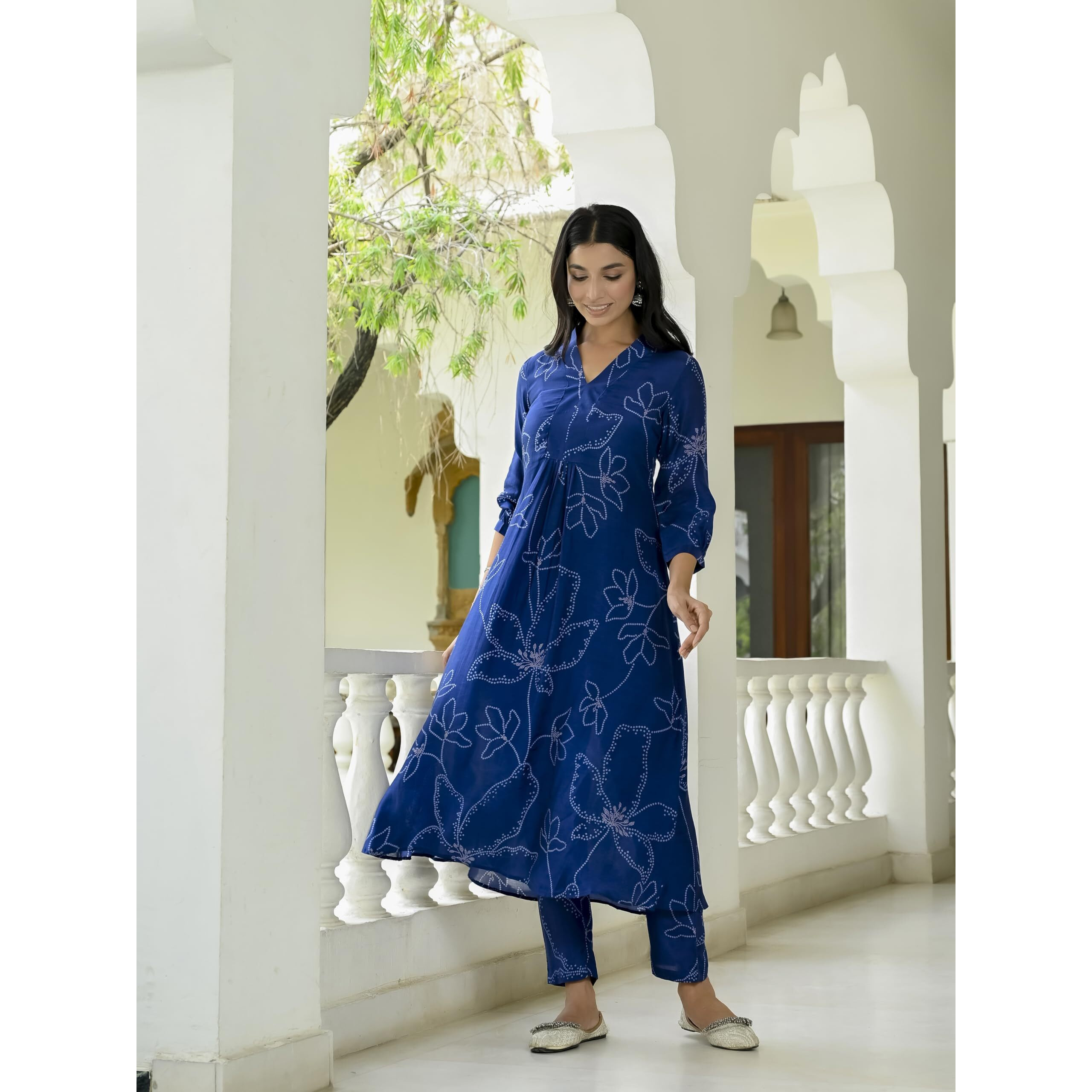 Gosriki Women's Rayon Blend Anarkali Printed Kurta With Pant (Marup Blue-Vks03-Gs_5Xl_Blue_Xxxxx-Large)