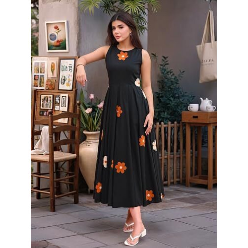 Gosriki Women's Rayon Viscose Embroidered Anarkali Kurta (Amlya Black-Gs_Xxl_Black_Xx-Large)