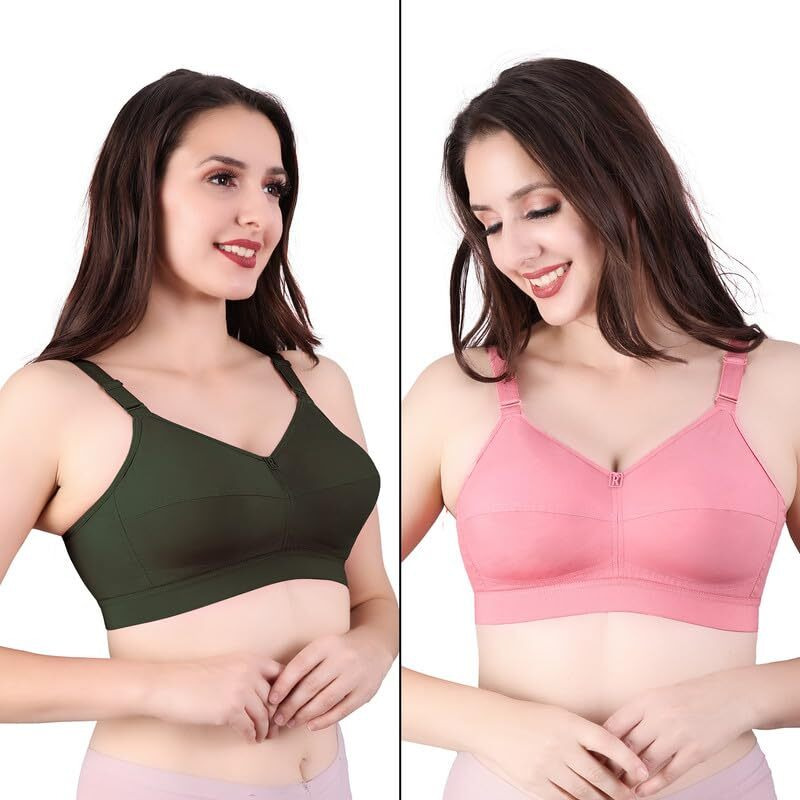Trylo Riza Cottonfit Bra Combo Pack Olivegreen & Rose Gold 40 D - Cup - Pack Of-2