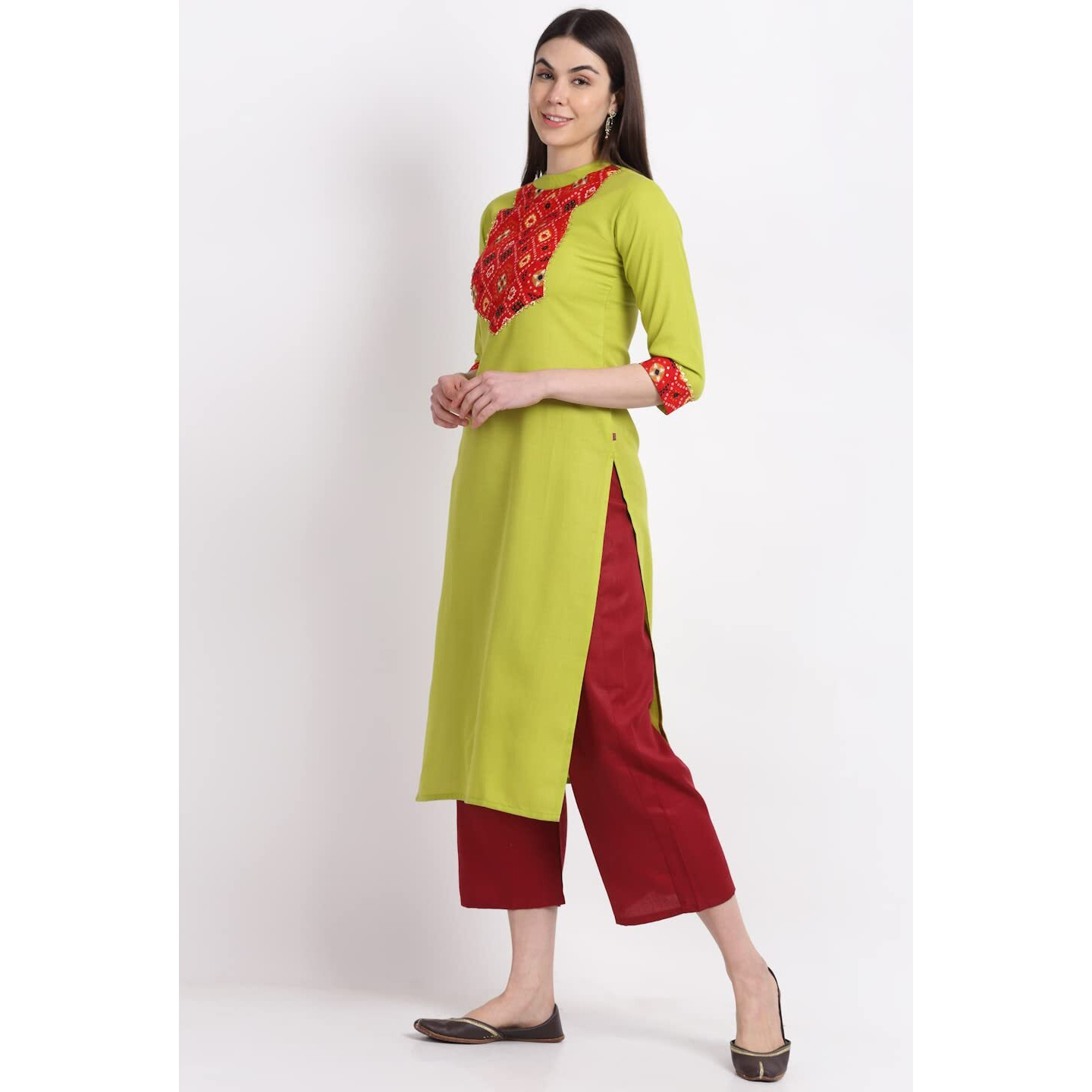 Gosriki Women's Cotton Blend Straight Kurta With Palazzo (Puchi-Green_M-Go_Green_Medium)