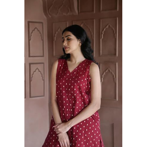 Gosriki Women's Rayon Viscose Printed A-Line Kurta With Pant (Dhyana Maroon-Gs_Xl_Maroon_X-Large)