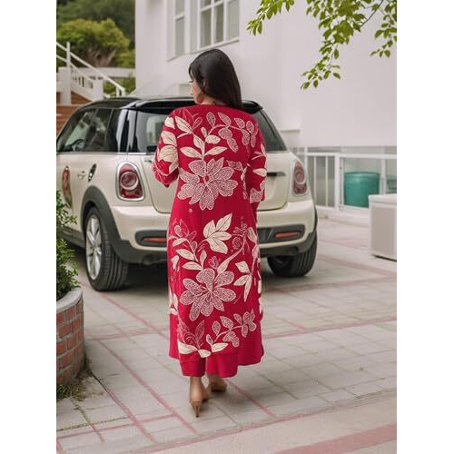 Gosriki Women's Rayon Viscose Straight Printed Kurta With Palazzo (Savya Pink-Vks02-Gs_Xl_Pink_X-Large)