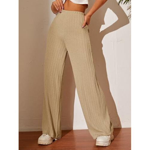 Toplot Women's Ribbed Knit Wide-Leg Pants(Jqrd-Trouser-5252-Cream-28)