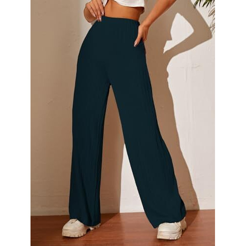 Toplot Women's Ribbed Knit Wide-Leg Pants(Jqrd-Trouser-5252-Teal-32)