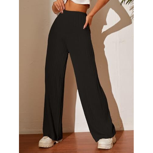 Toplot Women's Ribbed Knit Wide-Leg Pants(Jqrd-Trouser-5252-Black-34)