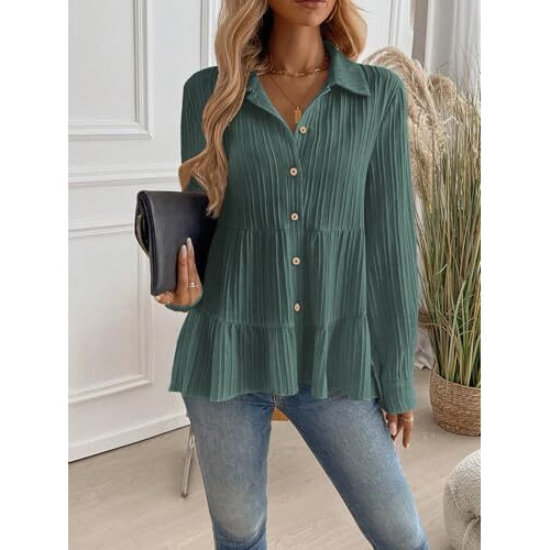Toplot Tops For Women || Button-Up Tunic || Women Shirt (Sugar-Shirt-5247-Green-Xl)