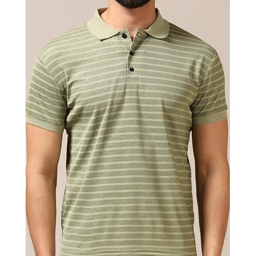 Toplot Men's Regular Fit Half Sleeve Casual Polo T-Shirt (Lining-Polo-5166-Green-L)