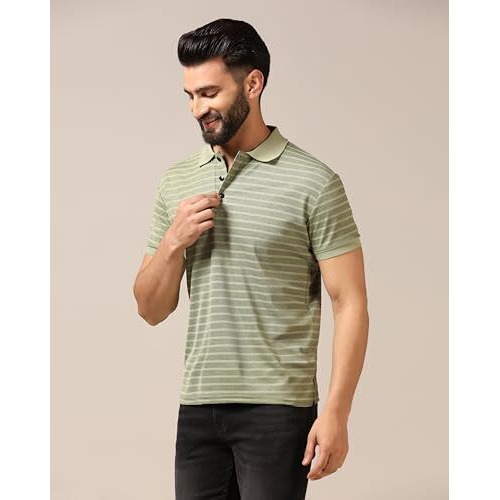 Toplot Men's Regular Fit Half Sleeve Casual Polo T-Shirt (Lining-Polo-5166-Green-L)