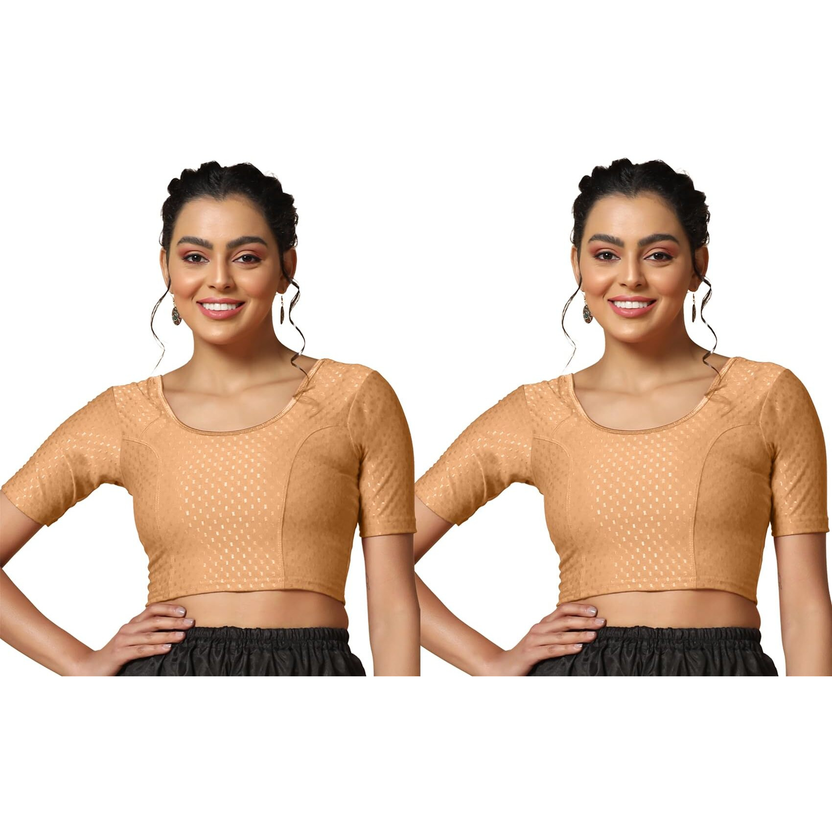 Toplot Cotton Blend Lycra Stretchable Readymade Blouses Pack Of 2 (Combo-5058-Crm-Crm-36)